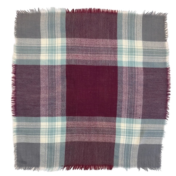 Dalgleish Scotland Vintage 100% Wool Tartan Scarf  – Burgundy, Grey & Aqua - Picture 4 of 9